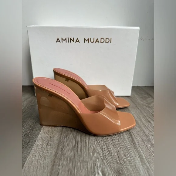 Amina Muaddi Lupita 95 PVC wedge sandals EU37.5/US7.5 $1105 - Picture 9 of 13